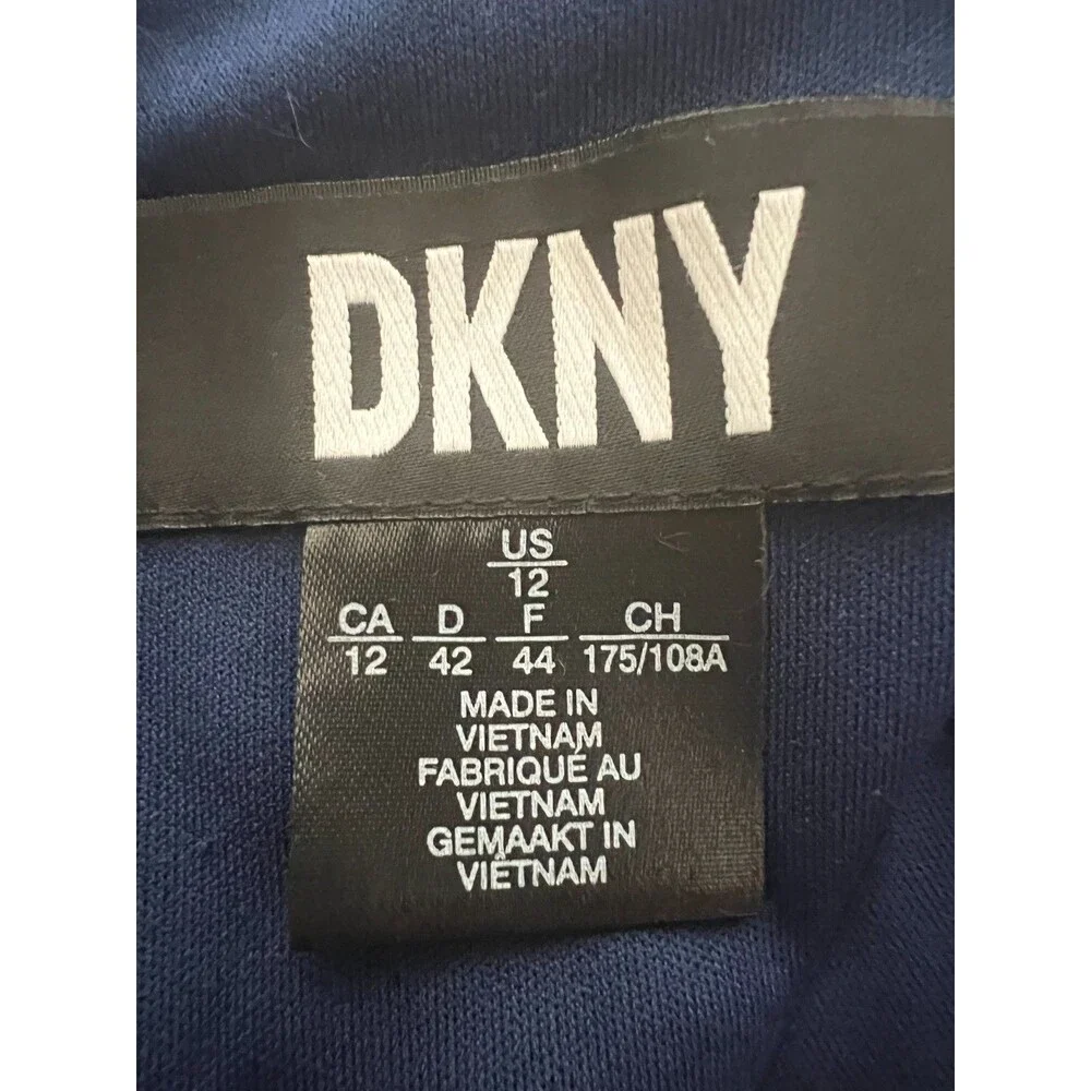 DKNY Flutter Sleeve Sheath Dress w/Ruffle Hem Navy Blue Floral Sz 12